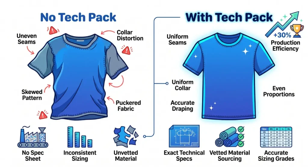 Apparel Design, Tech pack vs no tech pack garment results